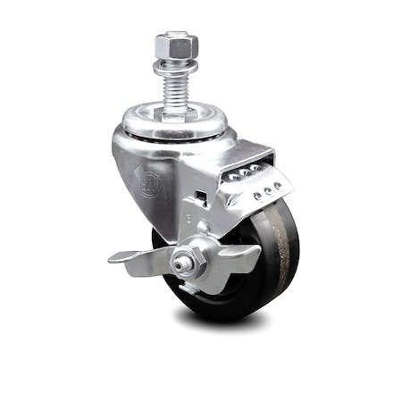 Service Caster 3.5 Inch Phenolic Wheel Swivel 12mm Threaded Stem Caster with Brake SCC SCC-TS20S3514-PHS-TLB-M1215